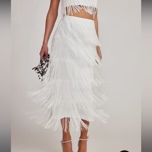 12th tribe white fringe skirt